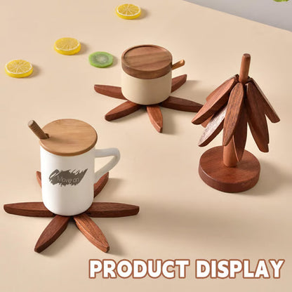 Natural Tree Trivet Set - 4 wooden Trivets & 1 Stand