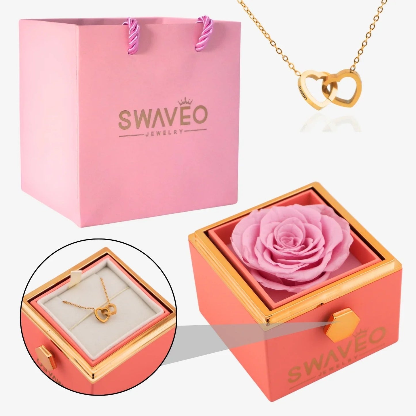 Eternal Rose Box with Engraved Necklace