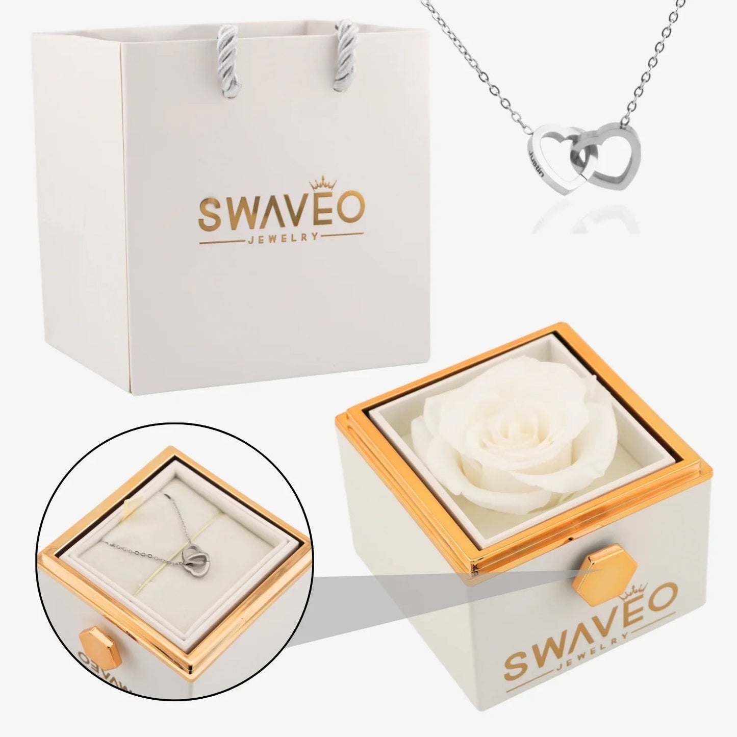 Eternal Rose Box with Engraved Necklace