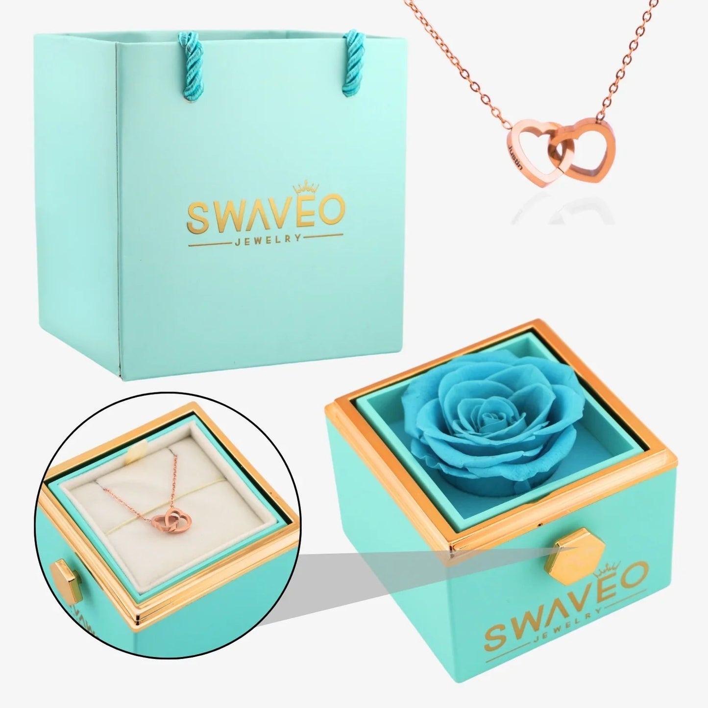 Eternal Rose Box with Engraved Necklace