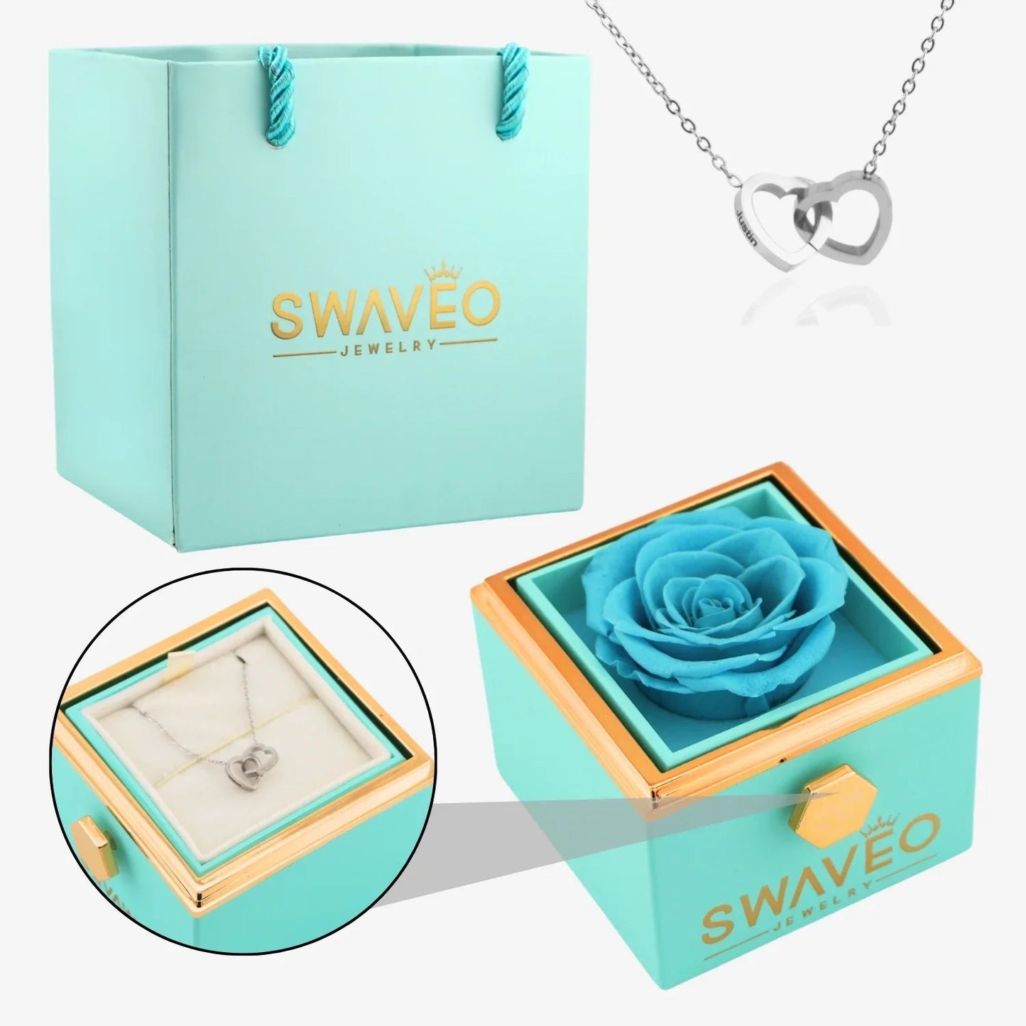 Eternal Rose Box with Engraved Necklace
