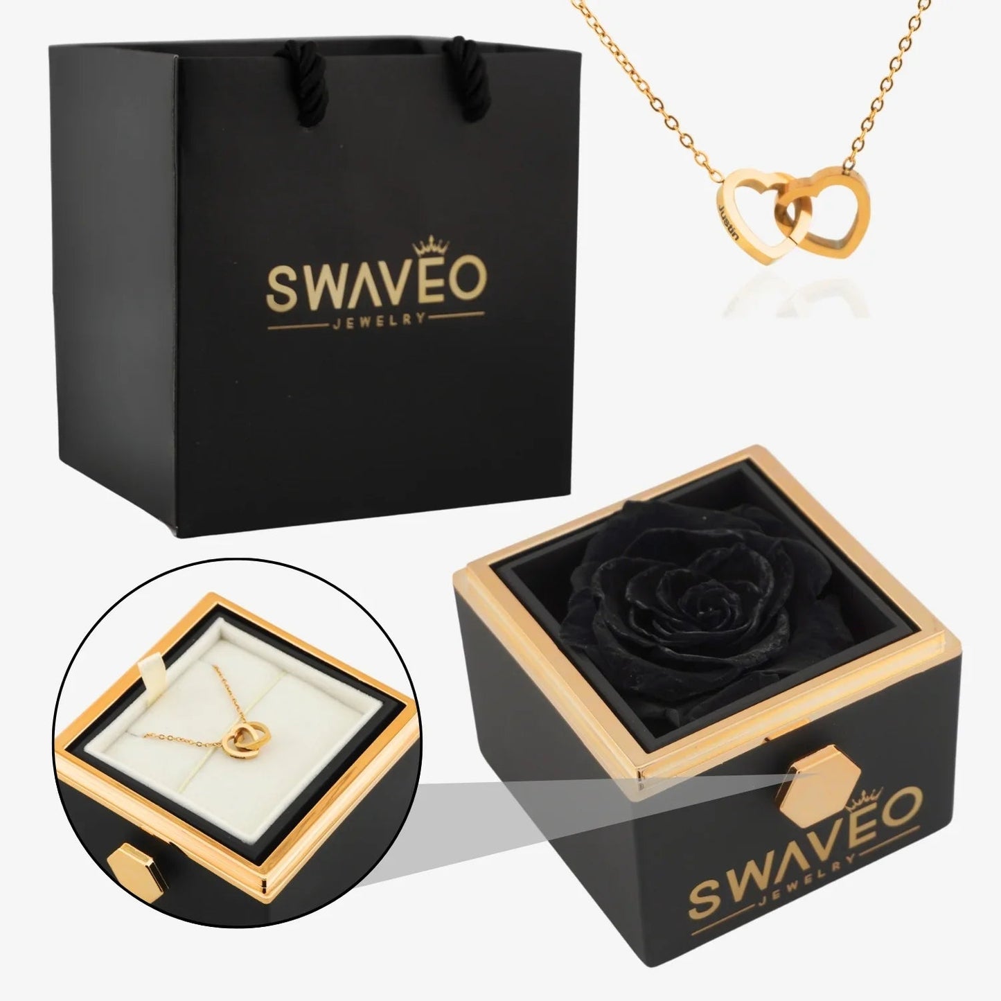 Eternal Rose Box with Engraved Necklace