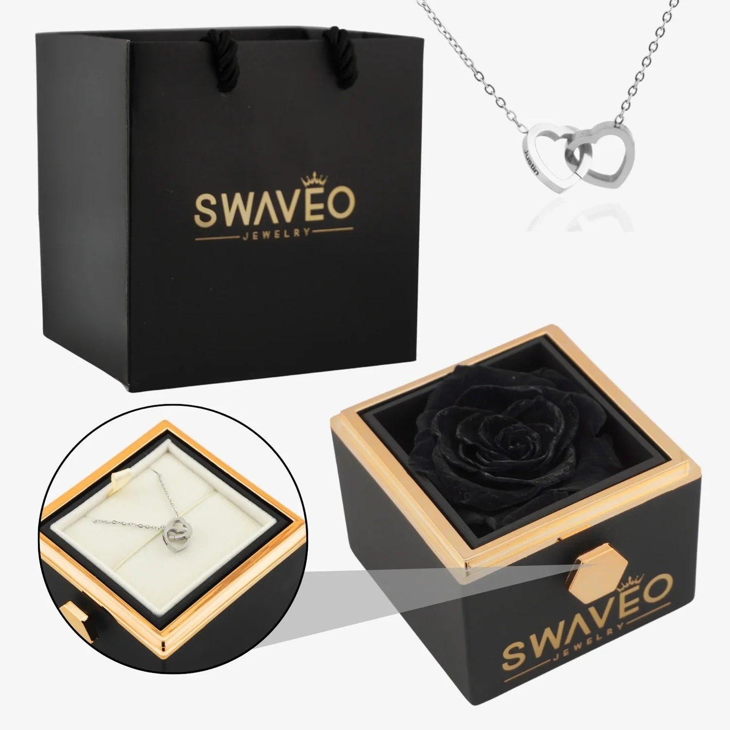 Eternal Rose Box with Engraved Necklace