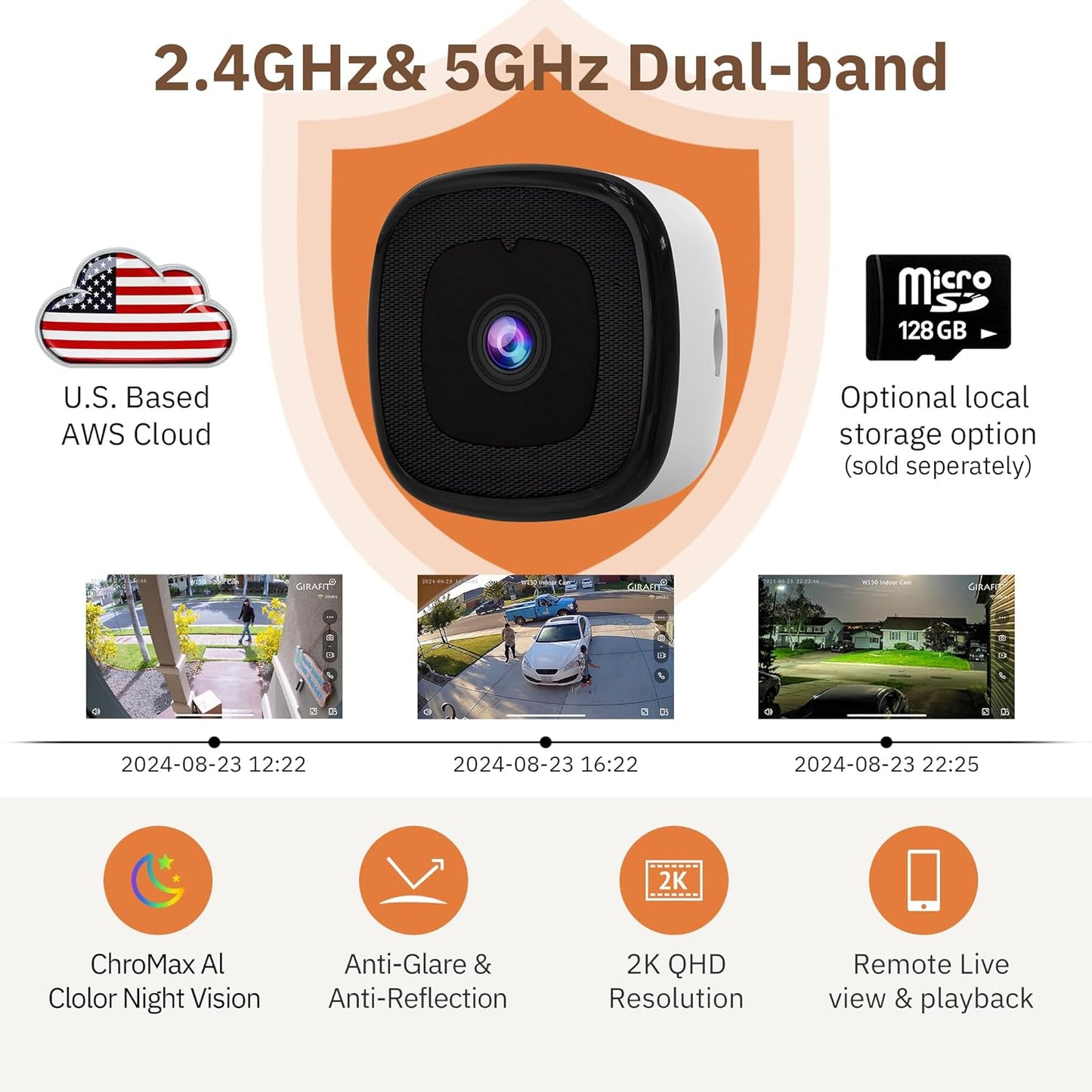3MP 2K Window Camera, 2.4GHz & 5GHz WiFi Indoor Cameras