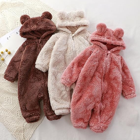MeloBabe Fluffy Hooded Romper with Ears