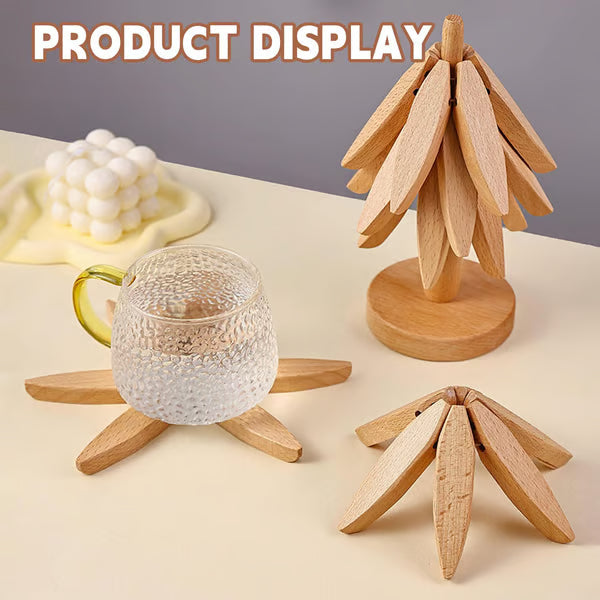 Natural Tree Trivet Set - 4 wooden Trivets & 1 Stand