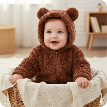 MeloBabe Fluffy Hooded Romper with Ears