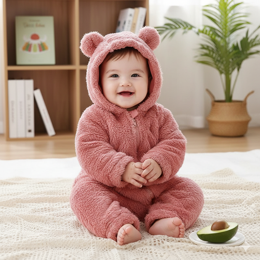 MeloBabe Fluffy Hooded Romper with Ears