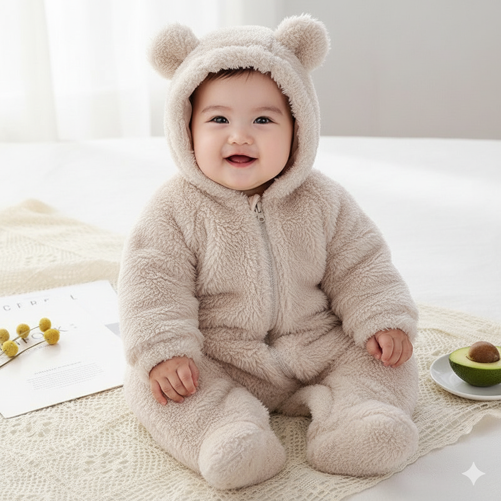 MeloBabe Fluffy Hooded Romper with Ears