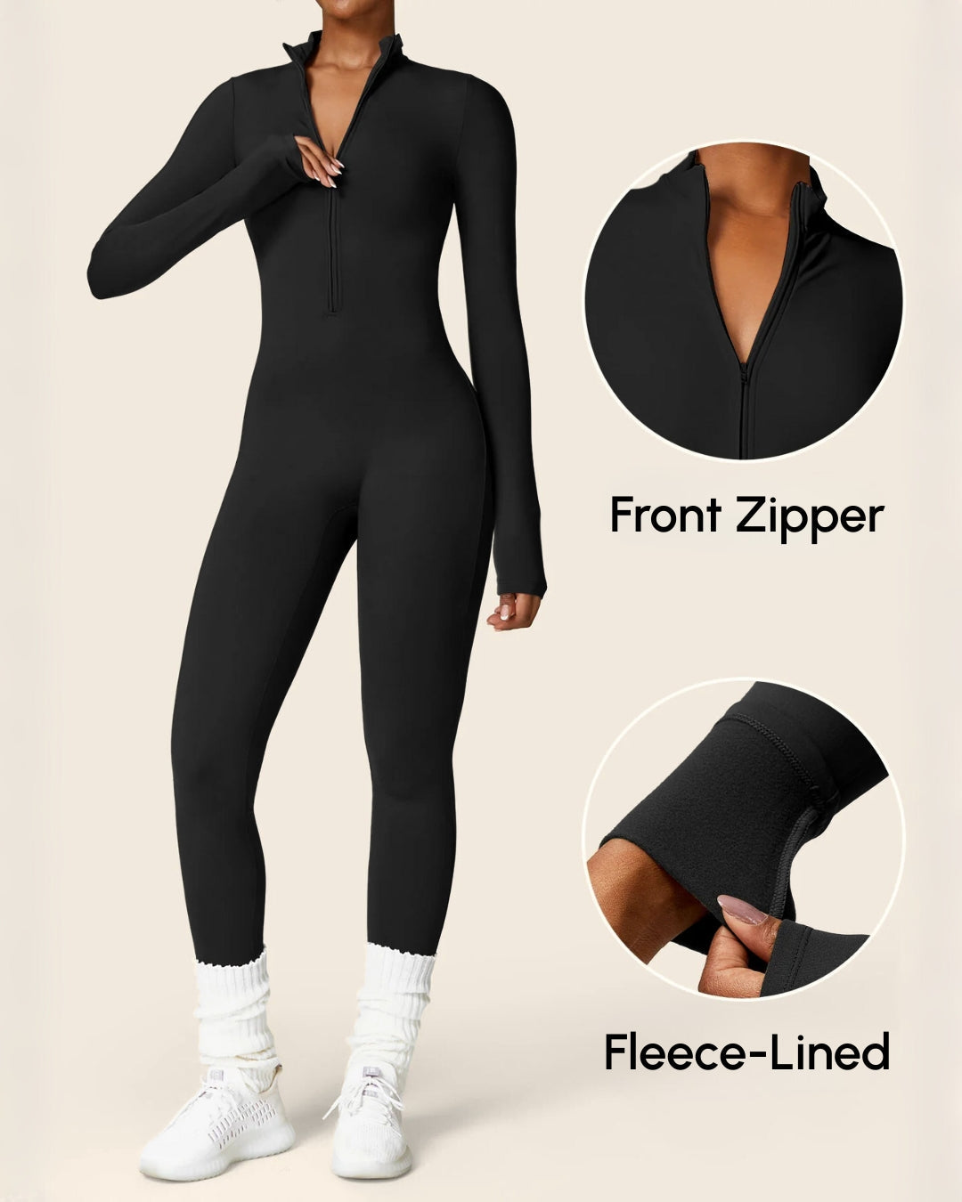 Fleece-Lined Zip-Up Jumpsuit