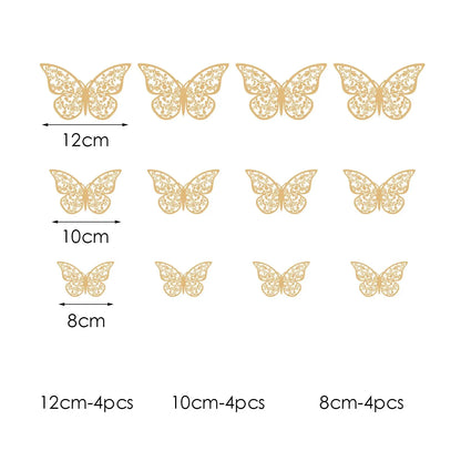 Autocollants muraux papillon en métal 3D
