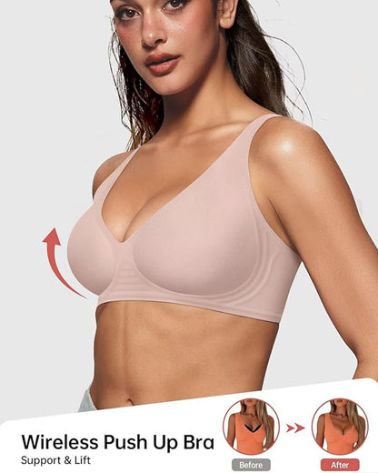 Jelly Seamless Deep V Wireless Push Up Bra