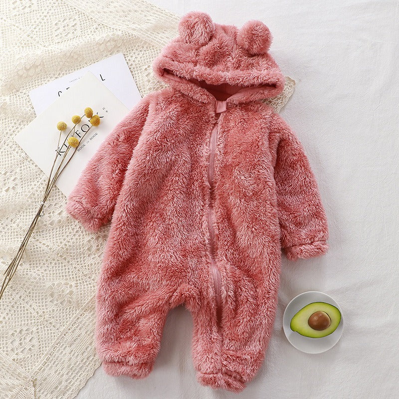 MeloBabe Fluffy Hooded Romper with Ears